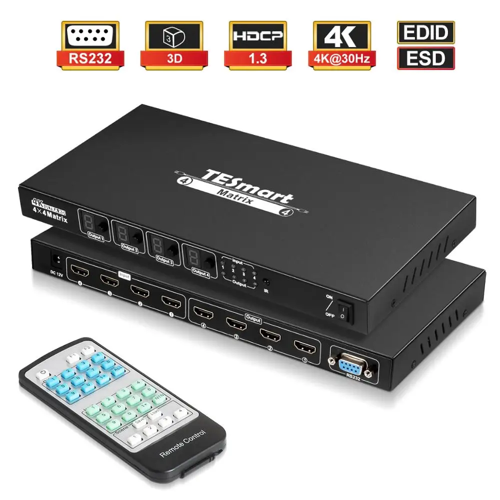 TESmart Ultra HD 4K HDMI 4X4 матричный коммутатор 4 порта входа и выхода с RS232 ИК пультом