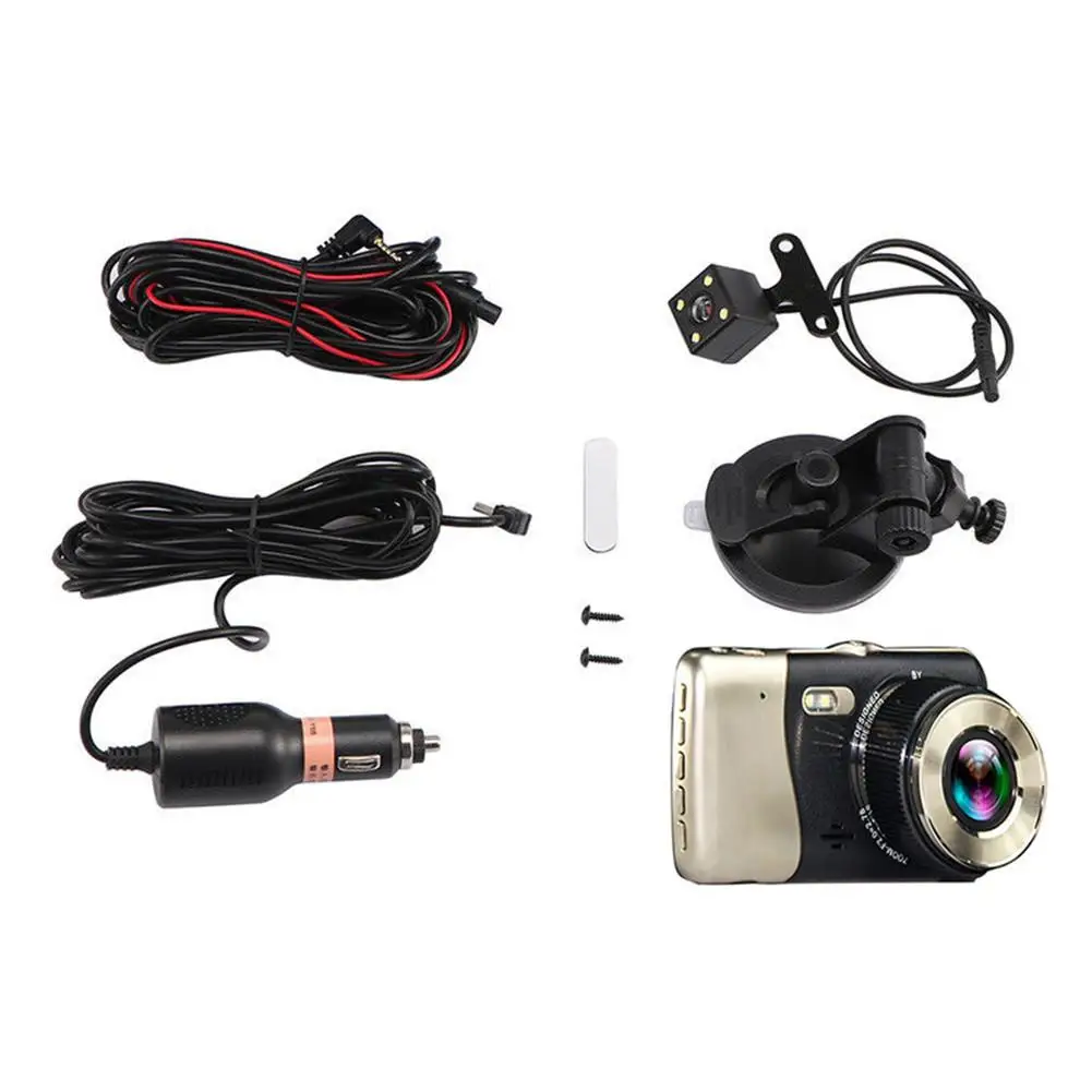 4 дюймовый Dash Cam Двойной объектив Видеорегистраторы для автомобилей автомобиля