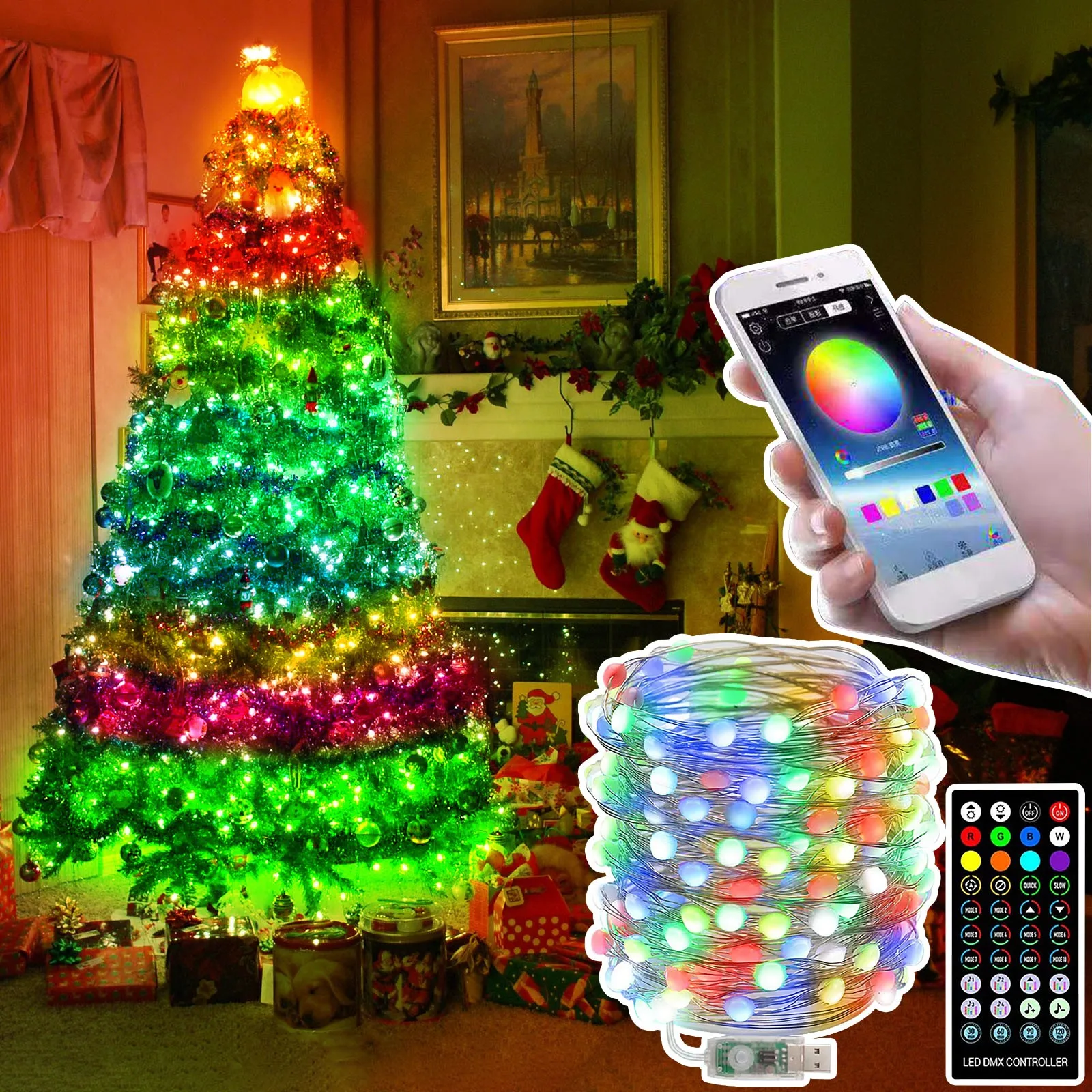 

Светодиодная гирлянда с Bluetooth для дома, с питанием от Usb