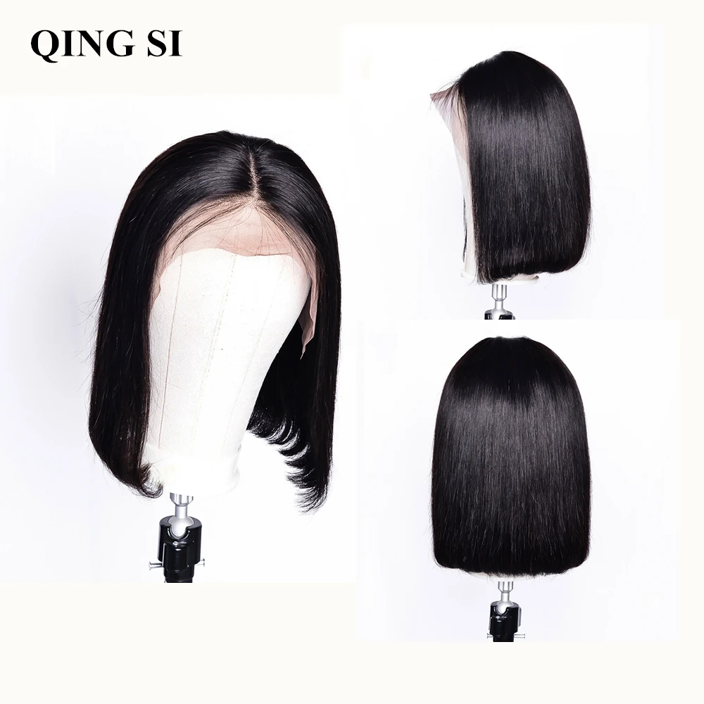 Прямые парики из человеческих волос с Бобом кружевные передние короткие