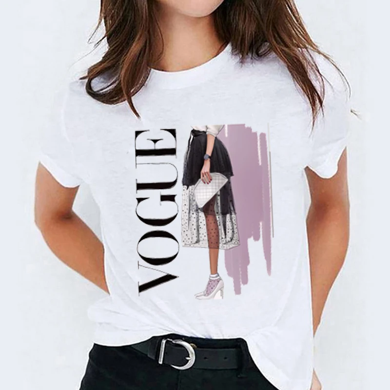 

Women Elegant Magazine Cartoon Cute Ladies Vogue Tops Graphic Womens Tees Female Camisas Lady T-Shirt Harajuku T Shirt T-shirts