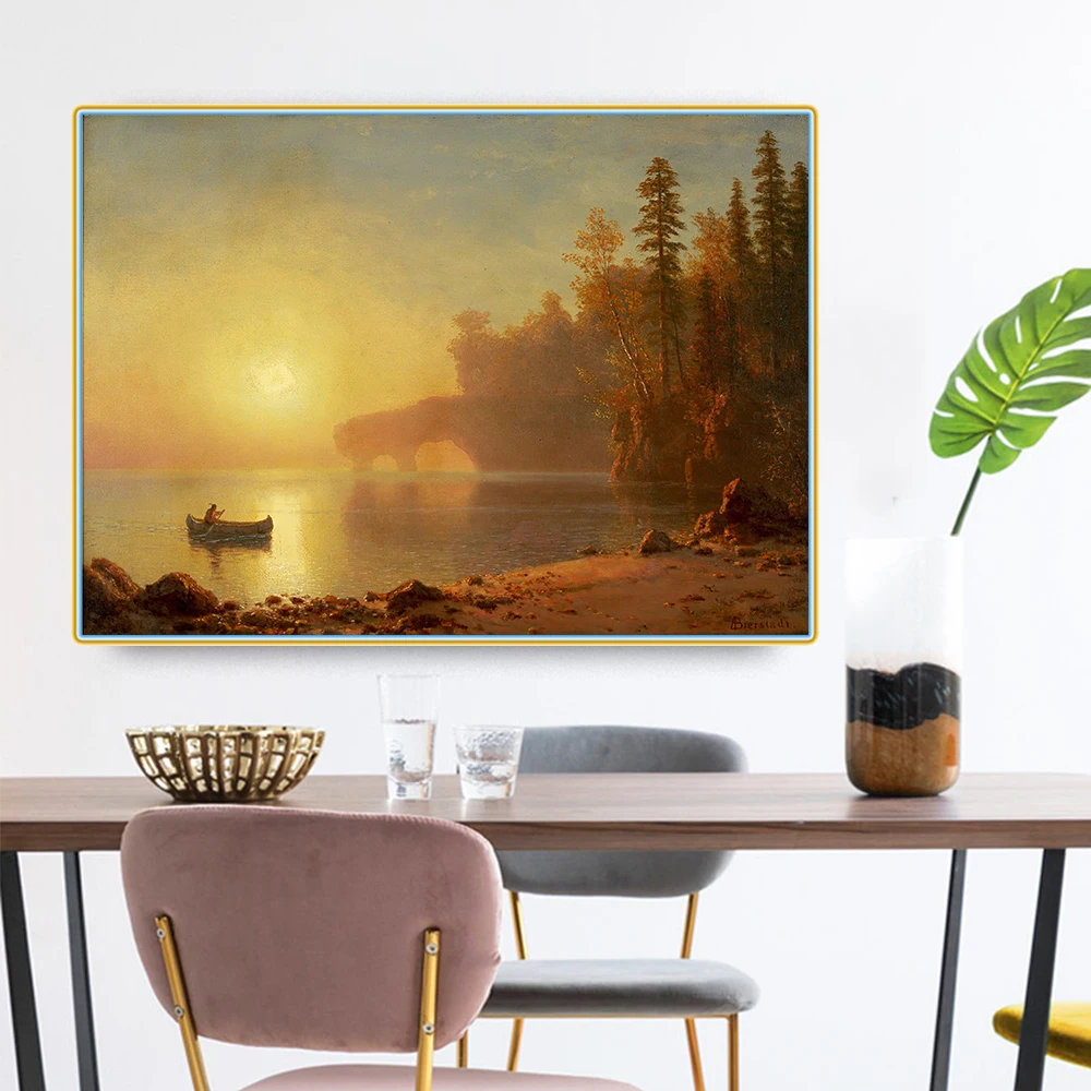 Citon Альберт бирштат 》 индийское каноэ картина маслом на холсте художественное