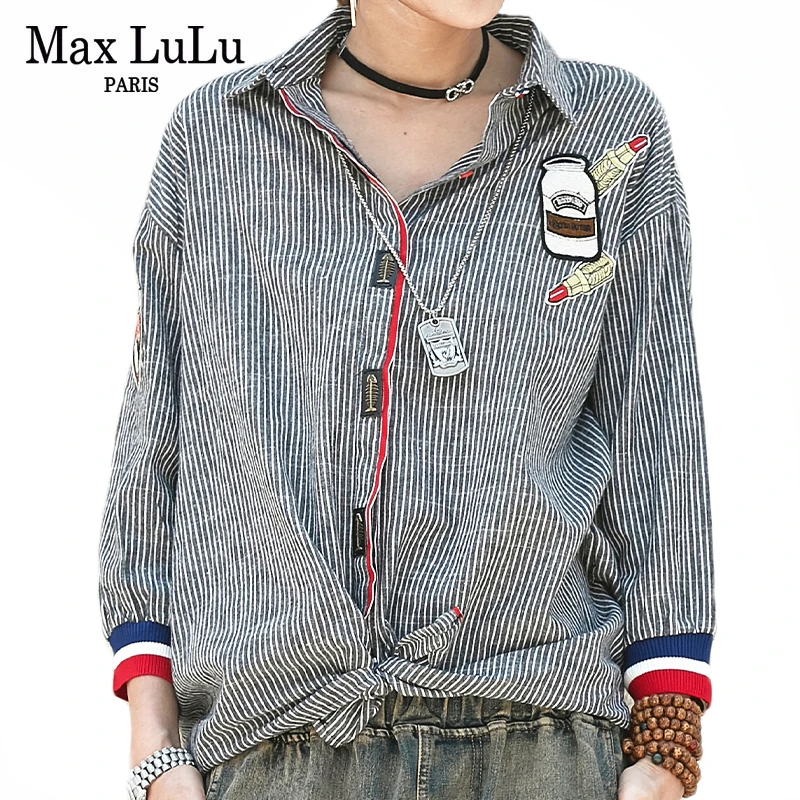 Женские винтажные топы и блузки Max LuLu повседневные джинсовые рубашки в полоску