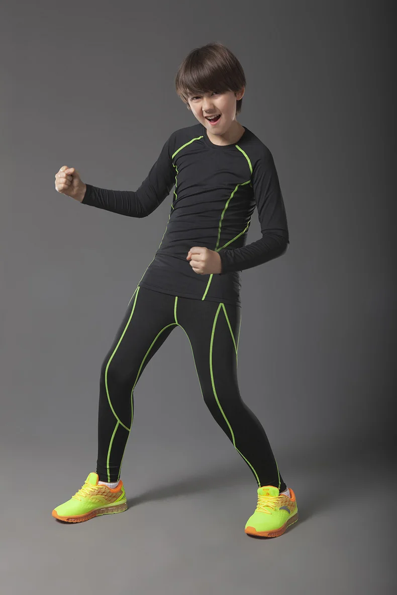 kids green sets Fysupotsu спортивная одежда термобелье для мужчин мальчиков термобелье компрессионная рубашка Леггинсы кальсоны для мужчин спортивные костюмы - Цвет: kids green sets