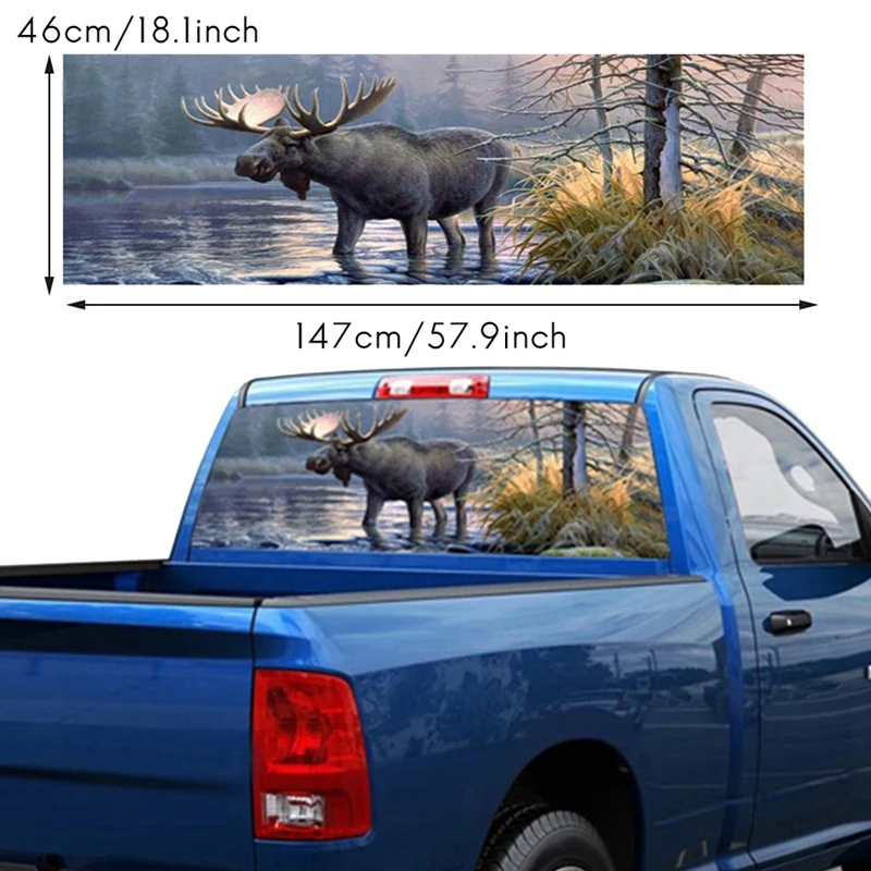

Elk Reindeer for Truck Jeep Suv Pickup 3D Rear Windshield Decal Sticker Decor Rear Window Glass Poster 57.9 x 18.1 Inch