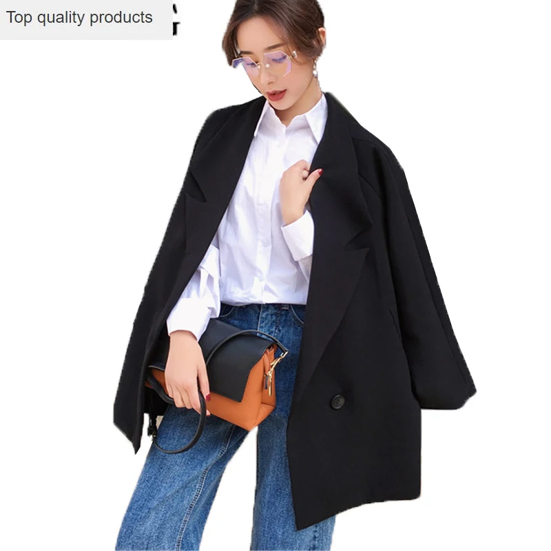 New Fashion 2020 Autumn Vintage Black Blazer Women Long Jacket Ladies Blazers And Coats Office Work Wear GJ265