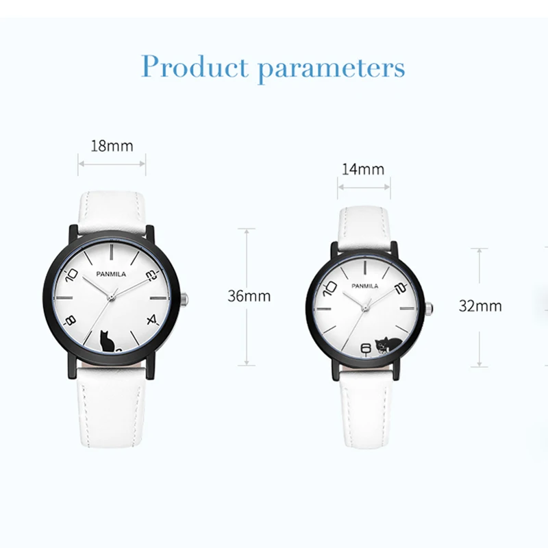 NO.2Women Big Small Dial Quartz Watches Classic White Black Cat Faux Leather Watch Men Couple Waterproof Wristwatch Clock |