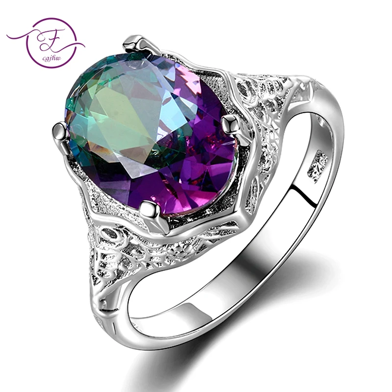 Genuine Rainbow Fire Mystic Topaz Ring 925 Sterling Silver Ring Fine Jewelry Gift For Women Lady Girls Wholesale