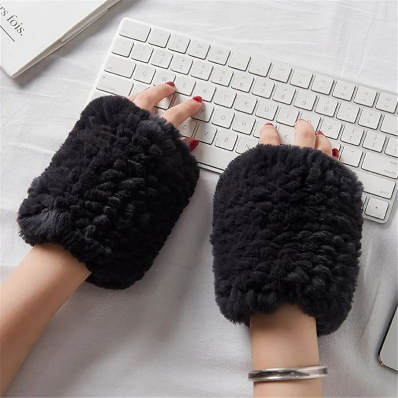 2019 New Casual Girl Natural Real Rex Rabbit Fur Gloves Female Good Elastic Knitted Wool Winter Ladies Warm Gloves. | Аксессуары для