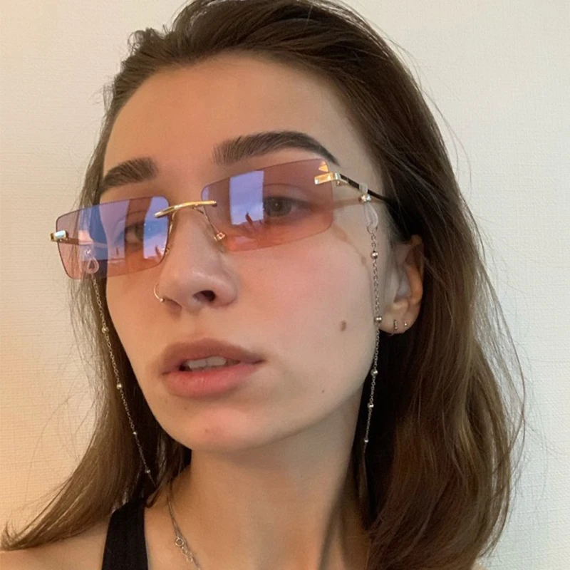 

New Square Frameless Retro Sunglasses Men And Women Gradient Color Fashion Luxury Outdoor Sports Street Shooting Glasses