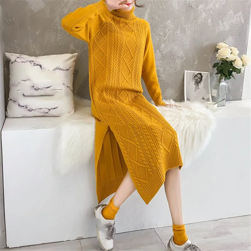 2019 зимнее платье свитер с высоким воротом женское трикотажное большого размера