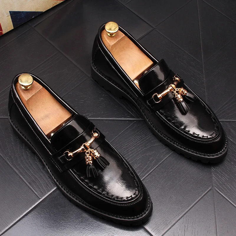 

men fashion wedding party dress genuine leather tassels shoes breatahble slip-on driving shoe platform loafers zapatos de hombre