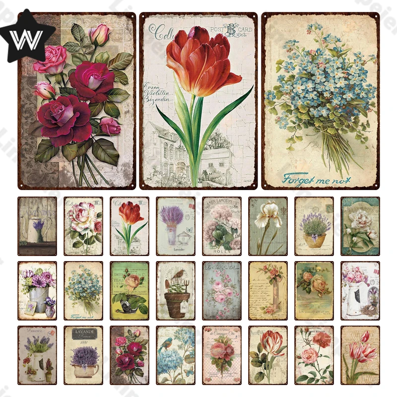 Винтажные металлические знаки с цветами роза пион жестяные Ретро стиль жизнь