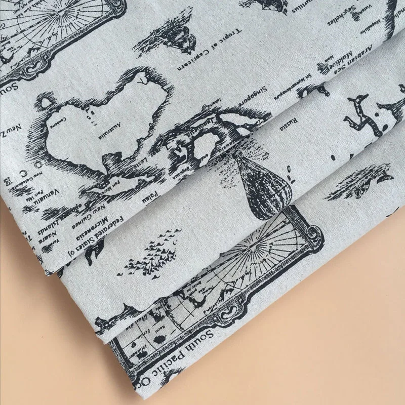 50x150cm World Map Printed Cotton Linen Fabric For Handmade Quilting DIY Sewing Table Cloth Bag Tissue Material |