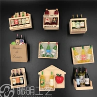 mini red wine decoration refrigerator stickers shooting props wine bottle wooden frame creative european cute magnetic stickers