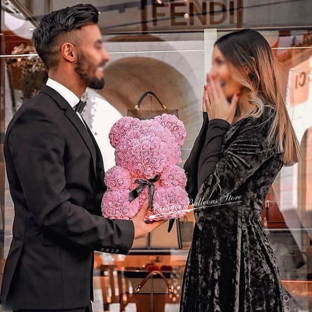 

Handmade Roses Bear Red White Color Flowers 25 cm Valentine's Day Gift 2021 Holiday Wedding Flowers Bear Rose Artificial Flowers