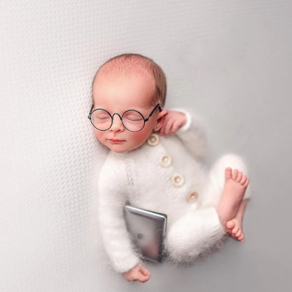 ❤️Newborn Photography Clothing White Knitting Sweater Baby Boy Photo Props Jumpsuits Studio Shoot Costume Outfits Fotografia