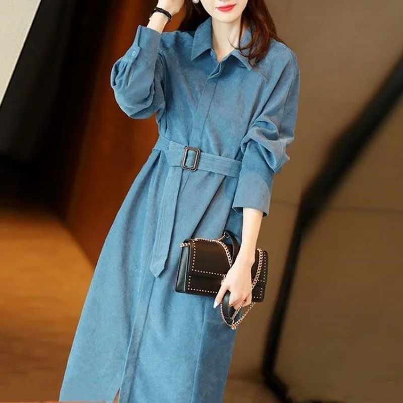 Женское винтажное приталенное платье в Корейском стиле офисное с длинным