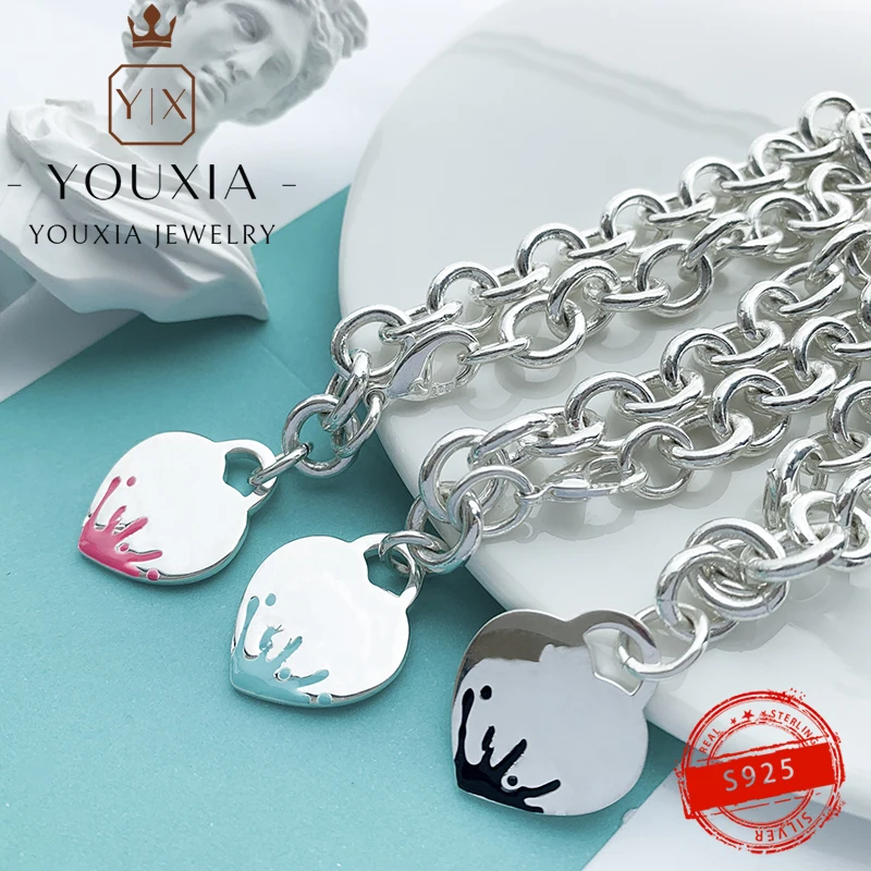 

S925 Sterling Silver OThick Chain Graffiti Love Bracelet Ladies Silver Bracelet Couple Bracelet 1:1 Original Logo Shine Jewelry