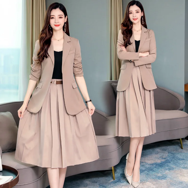 Женский костюм комплект с юбкой 2019 длинной секцией без пуговиц пиджак женская