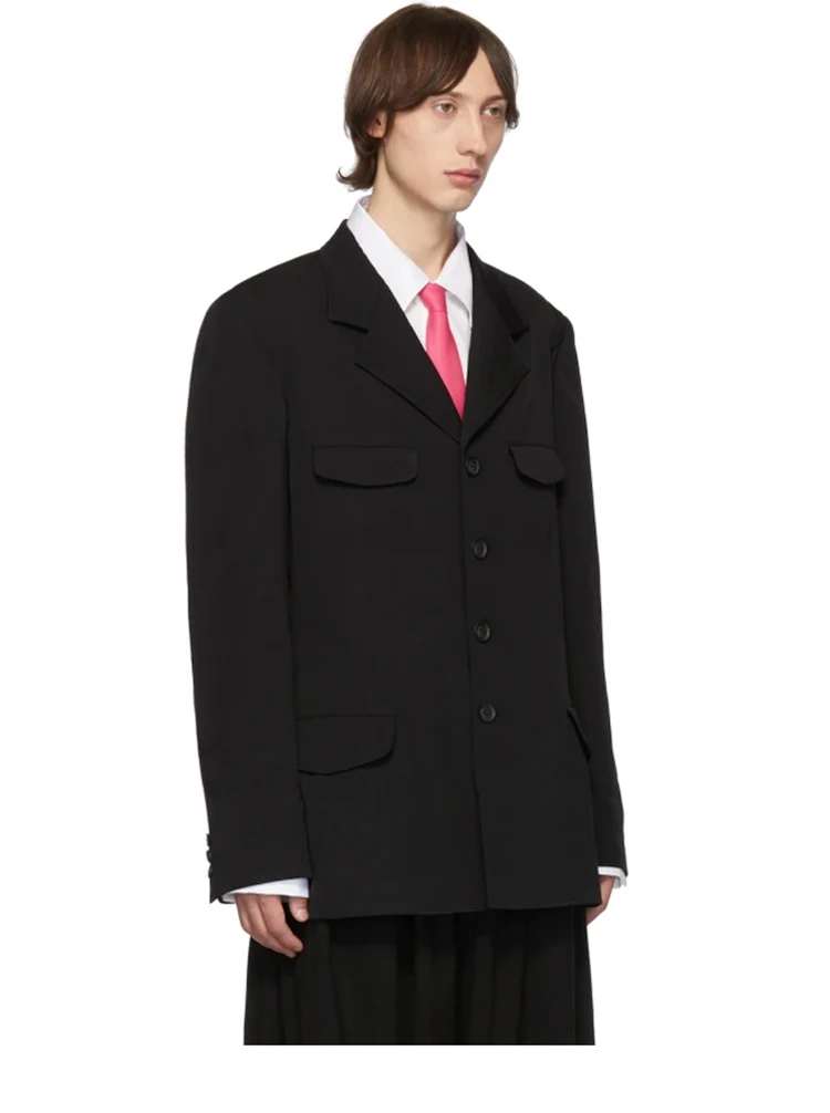 Осенняя новинка мужское черное однорядное повседневное пальто в европейском и