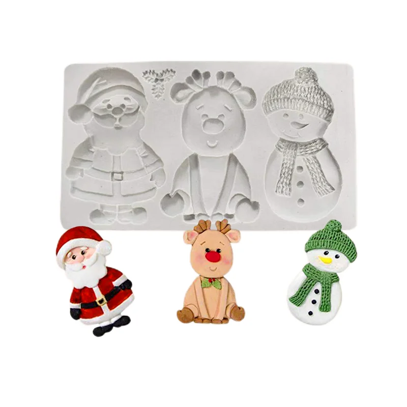 

Christmas Silicone Fudge Mold Cake Ornaments Chocolate Food Grade Kitchen Baking Supplies 3D Santa Snowman Deer Making
