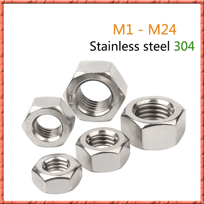 

5-100 шт./лот M1/M1.2/M1.4/M1.6/M2/M2.5/M3/M3.5/M4/M5/M6/M8-M24 Шестигранная гайка из нержавеющей стали DIN934