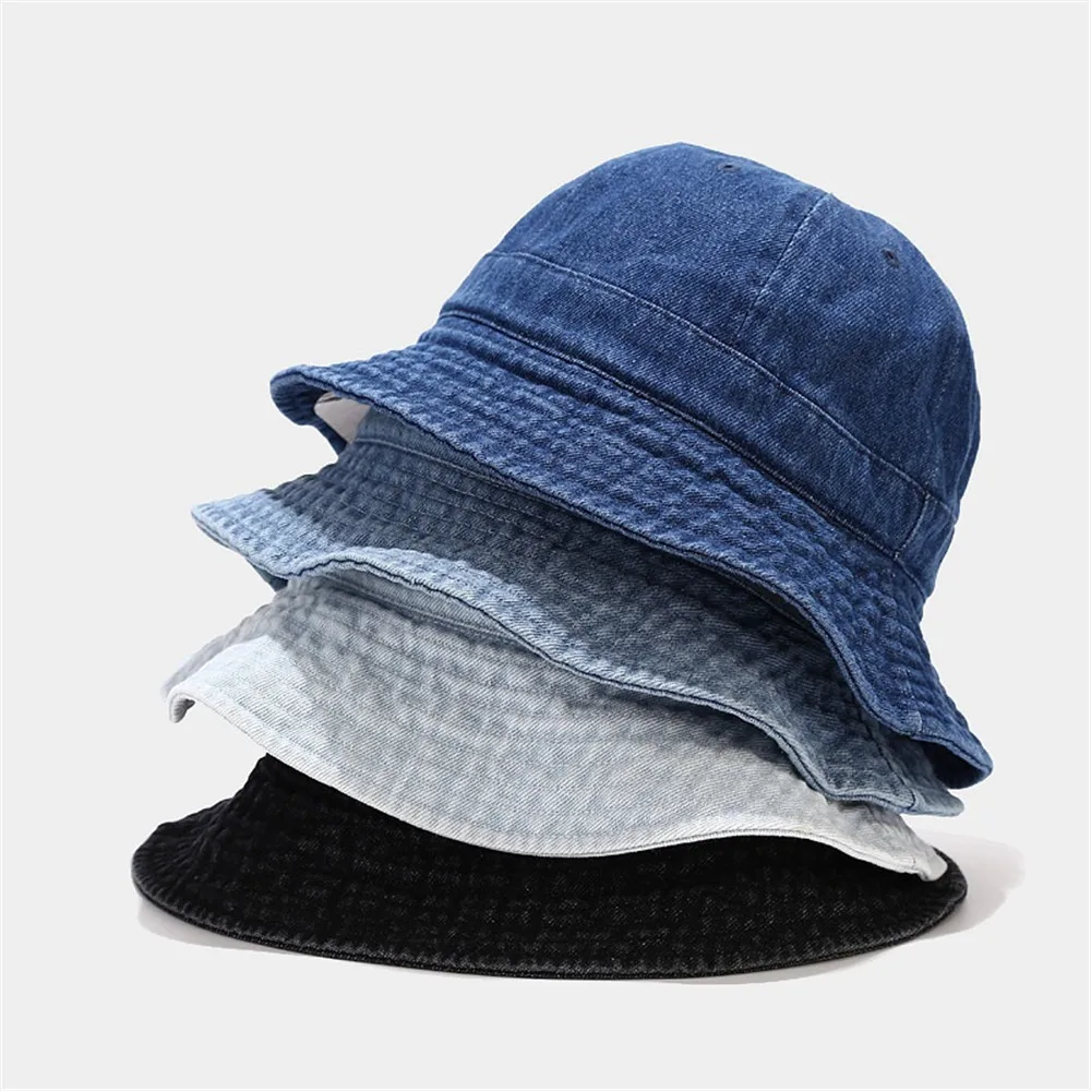 

Solid Color Washed Cowboy Fisherman's Hat Women Outdoor Sun Hat Four Seasons Section Lovers Fashion Wild Bucket Hats Casquette