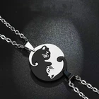 Ожерелье с подвеской в виде животного, сшитый Черный Белый Кот, простой подарок дружбы, в форме сердца, золотой, белый кот, милая пара ювелирных изделий, ожерелье