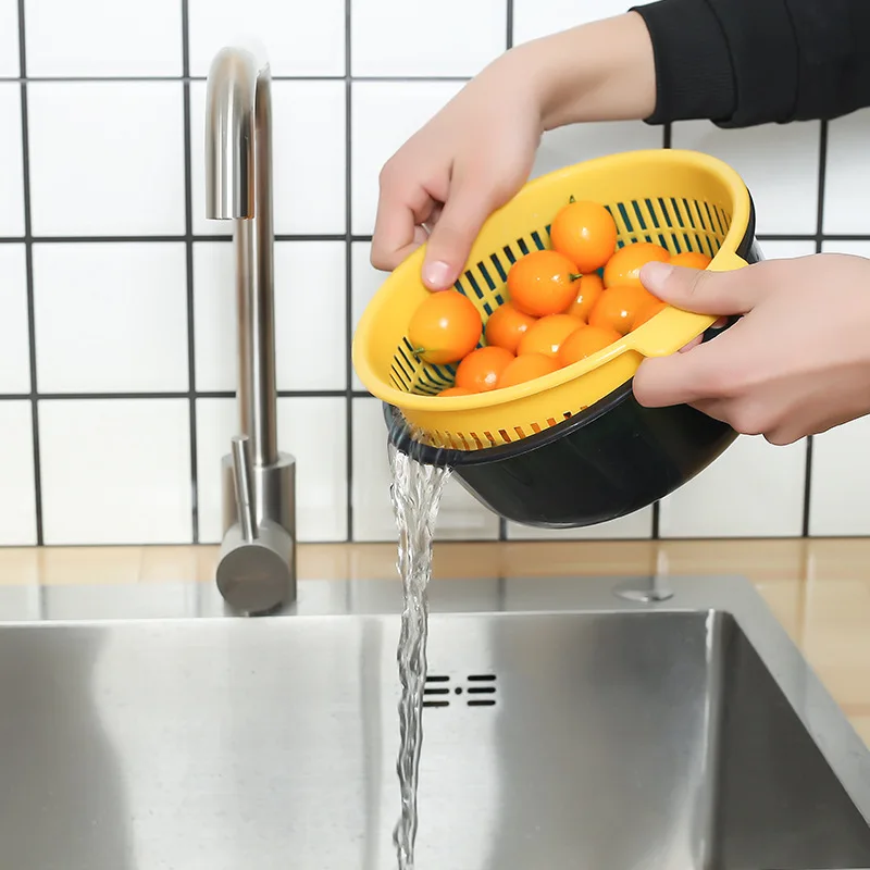 

Filter double plastic drain basket household kitchen washing basket rice basket fruit basin creative two color filter basket