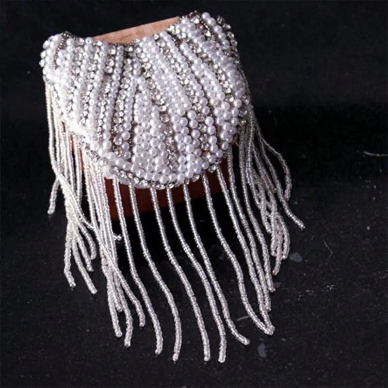 

Women Men Handmade Jewelry Tassels Chain Epaulette Imitation Pearl Rhinestone Fringe Shoulder Board Badge Accessories