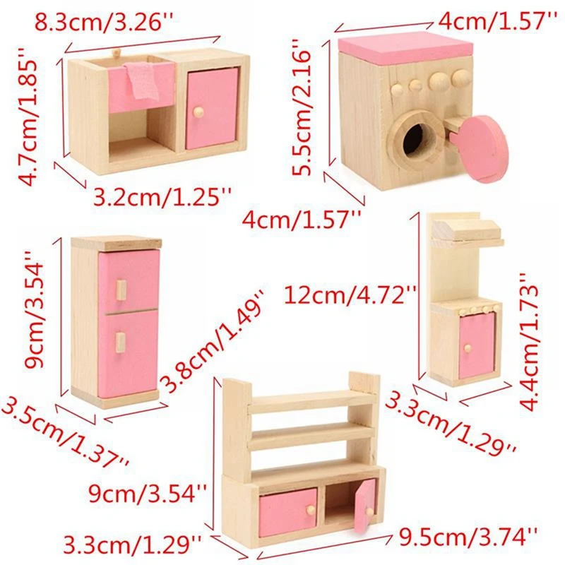 

Kid Wooden Furniture Dolls House Miniature 5 Room Set Doll For Christmas Gifts