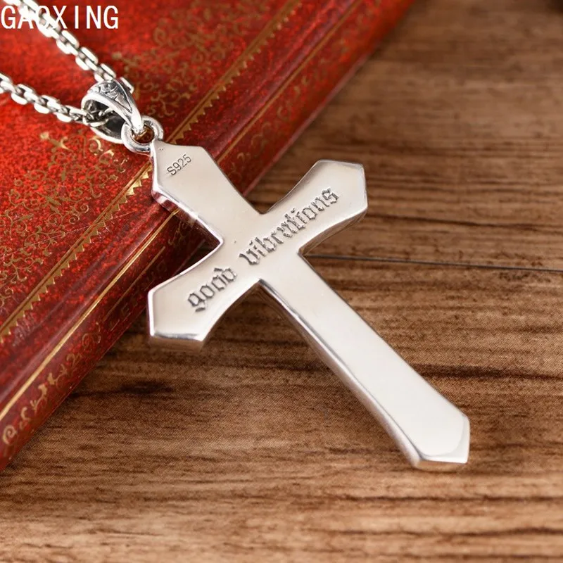 

s925 Sterling Silver Vintage Thai Silver Good Friday Hollow Cross Necklace Pendant Religious Jewelry