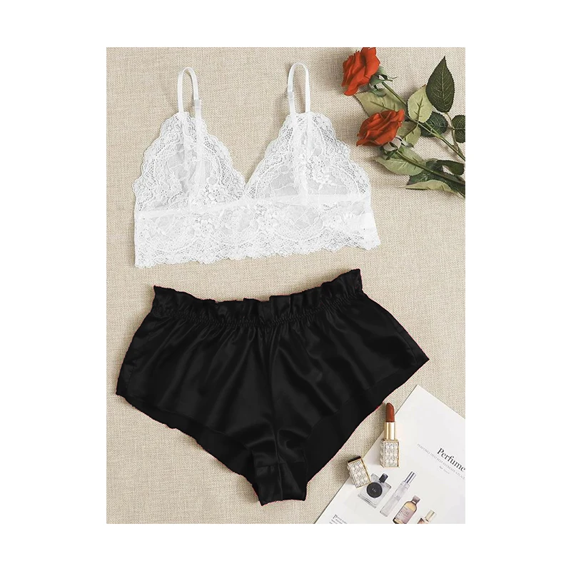 

Women's Lace bralette + Shorts Sexy Underwear Sleepwear Pajama Set Lingerie