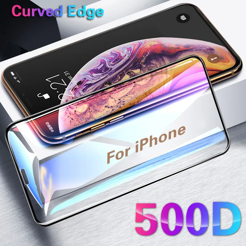 500D защитное стекло с закругленными краями для iPhone X XR XS Max полное покрытие iPhone 11 Pro Max защита экрана закаленное стекло