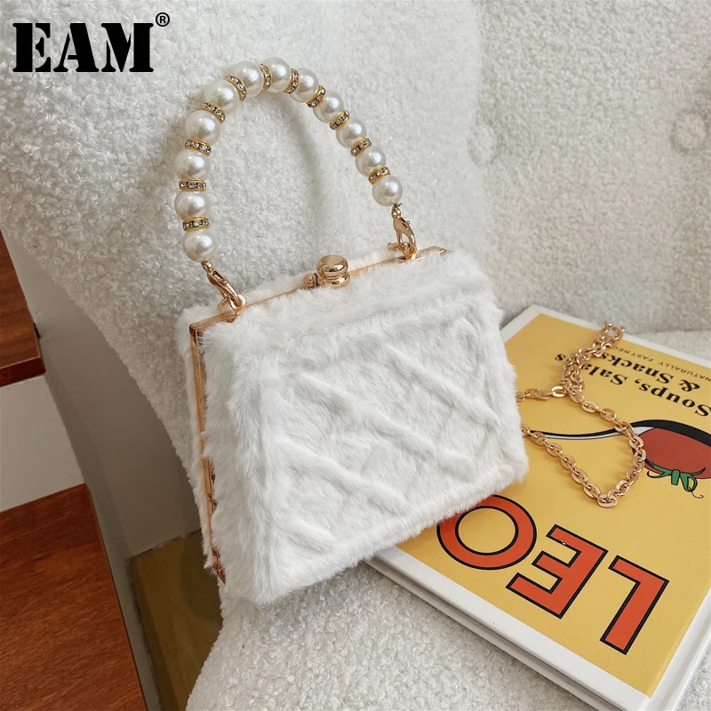 

[EAM] жемчужная портативная маленькая сумка на цепочке Lingge Изысканная Высококачественная плюшевая Диагональная Сумка на одно плечо Маленька...