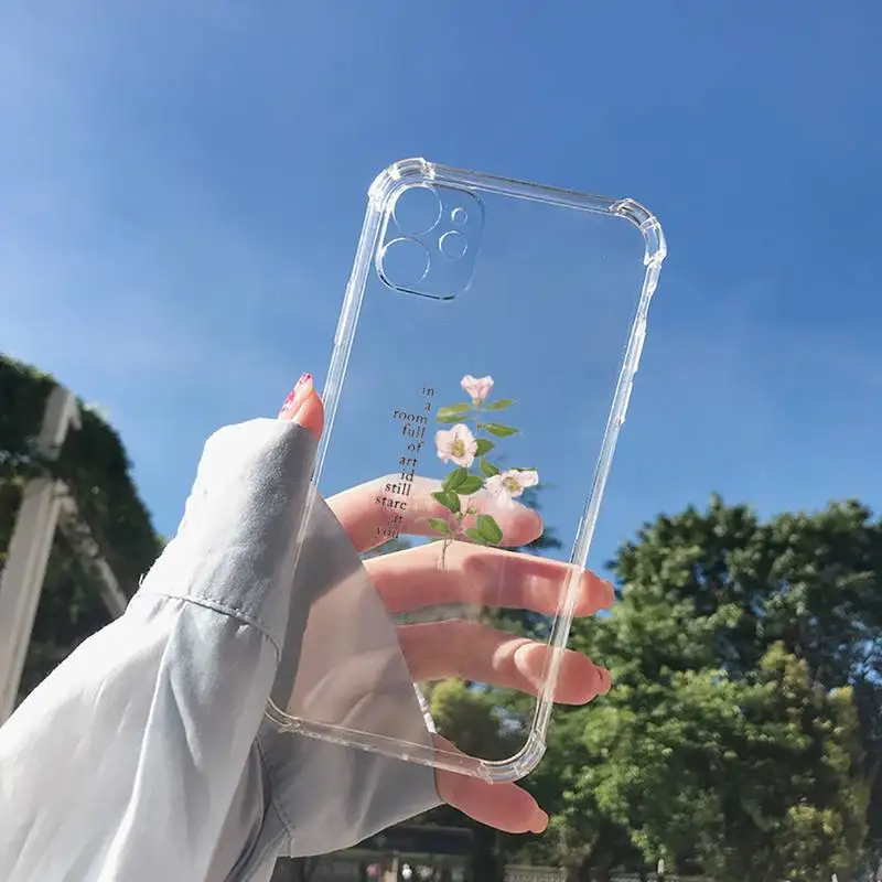 

Flower Summer Pink Phone Case Transparent for Clear iPhone 11 12 8 7 6 6S XS MAX Plus X 5S SE 2020 XR mini pro