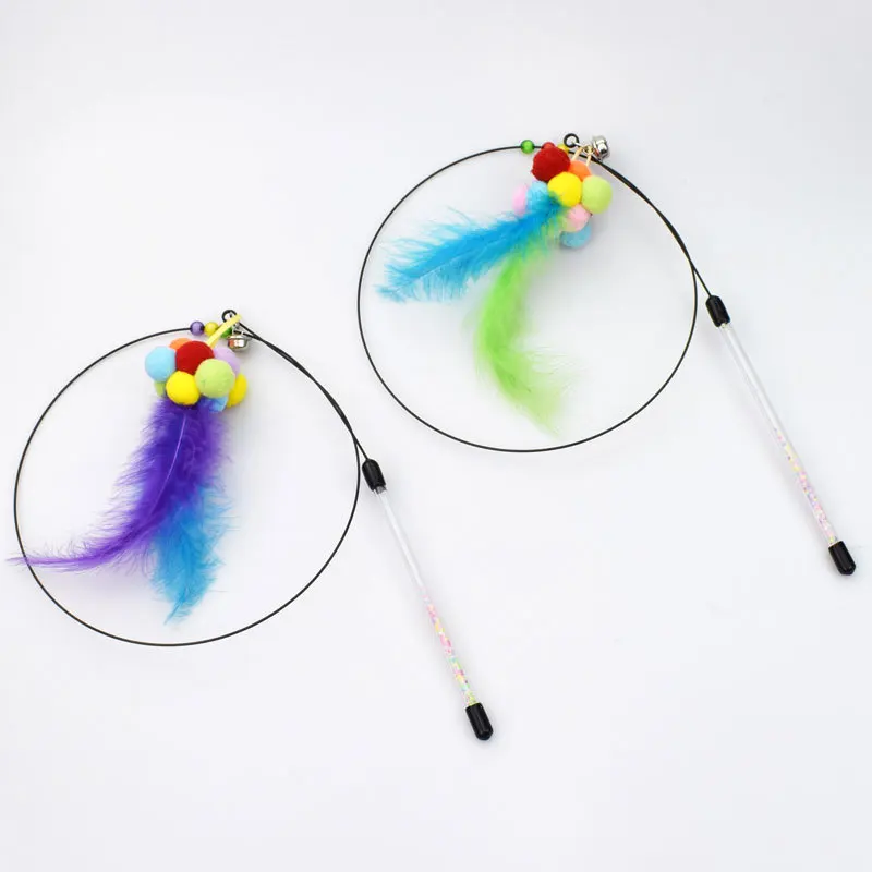 Товары для домашних животных красочные пушистые шарики перо стальная проволока
