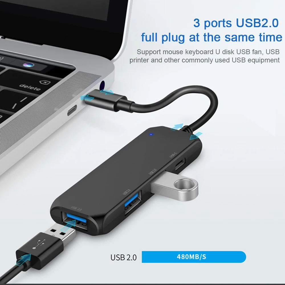 4 в 1 Type C Hub с 3 портами USB порт s PD для зарядки адаптер совместимый Macbook Air мышью и