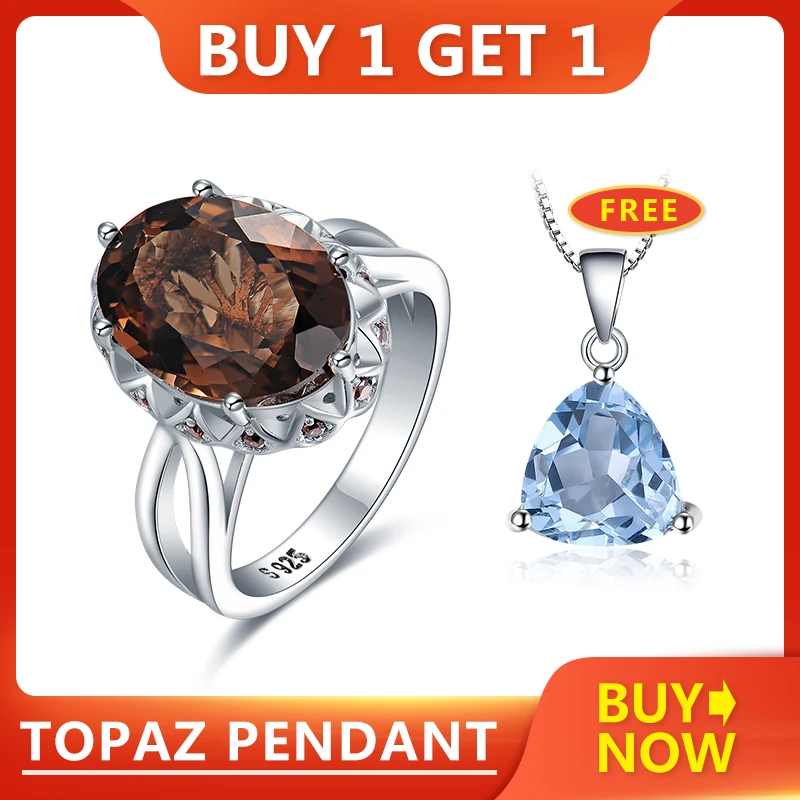 

JewelryPalace Huge Genuine Smoky Quartz Ring 925 Sterling Silver Rings for Women Engagement Ring Silver 925 Gemstones Jewelry