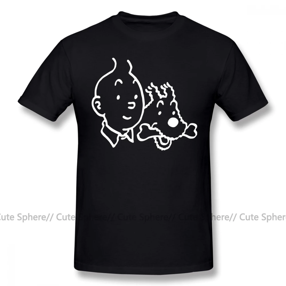 Black Tintin, футболка, Tintin And Milou, футболка, 100 хлопок, графическая футболка, потрясающая классическая мужская футболка с коротким рукавом - Цвет: Black