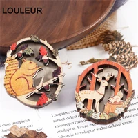 squirrel cute elk christmas brooch pins for women child cartoon animal jewelry wooden collar pin christmas party christmas gift