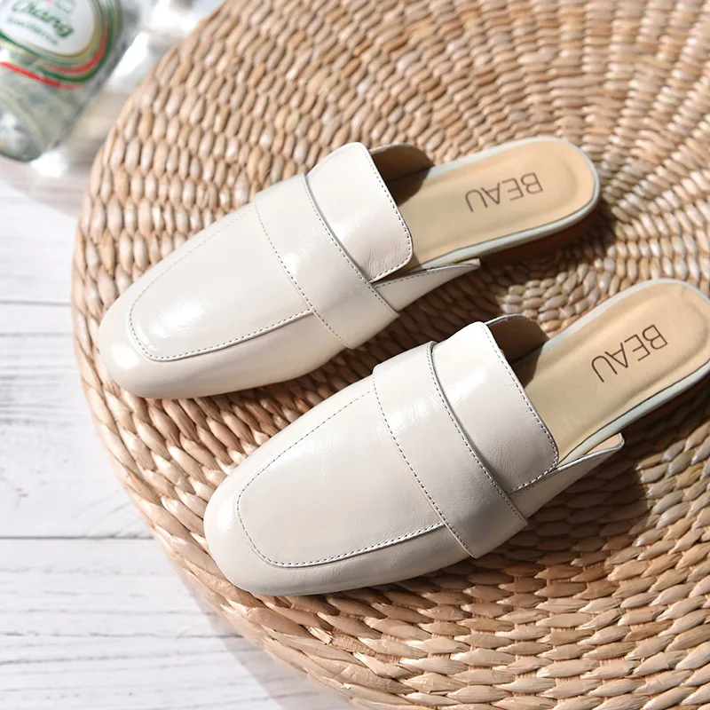 Женские мюли из натуральной коровьей кожи без застежки с круглым носком | Обувь