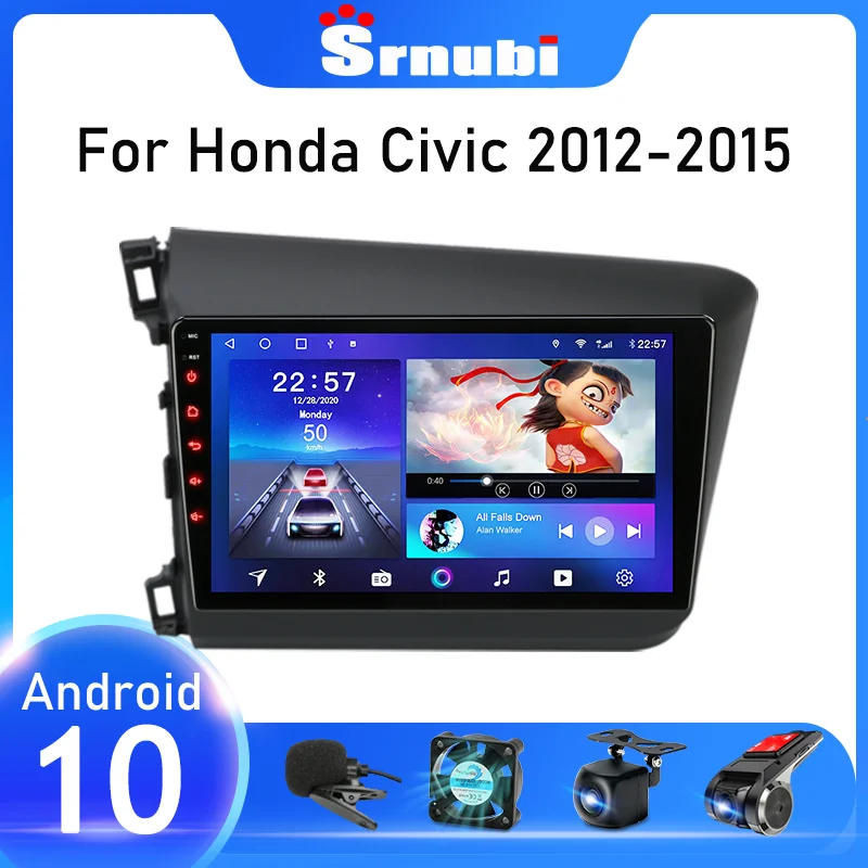 Автомагнитола Srnubi на Android 10 для Honda Civic 2012 2013 2014 2015 мультимедийный видеоплеер 2 Din