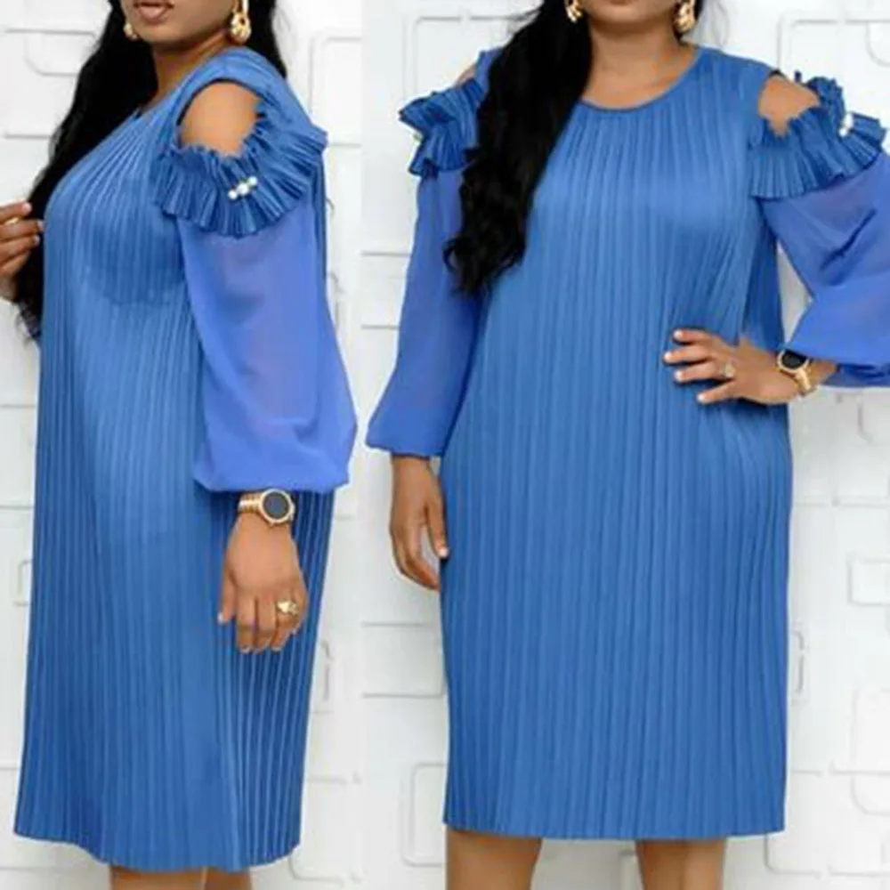 

Western Style Ladies Dresses Spring Autumn Fashion Temperament Loose Casual Oversize African Strapless Net Yarn Round Neck