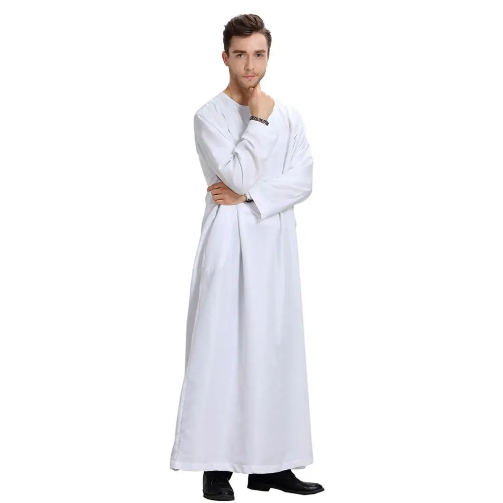 Hanyimidoo Muslim Abaya for Men Jubba Thobe Middle East Long Robes Kaftan Arab Dubai Adult Islamic Clothing