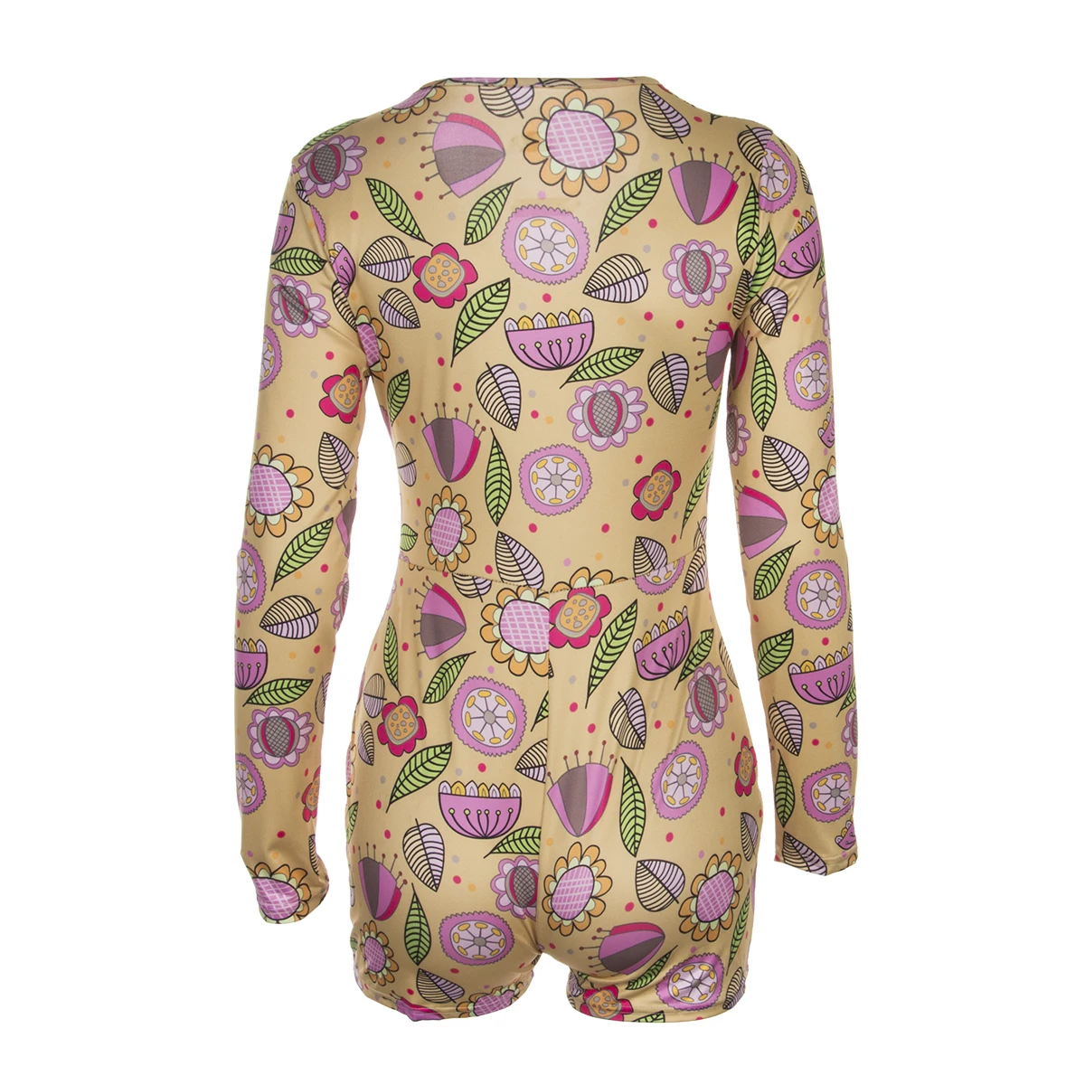 

Local stock Summer Women Sexy Printed V-Neck Bandage Bodysuit Bodycon Casual Button Sleepwear Jumpsuit Shorts Romper