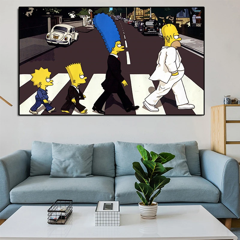 Современное изображение Simpsoning Abbey Road Барт Гомер Мардж холст настенная живопись