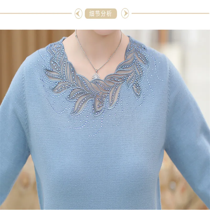 

Knitted women woollen swea 2018 autumn winter new Fashion lace Diamond Upscale Sweater Women Middle-aged mother plus-size top