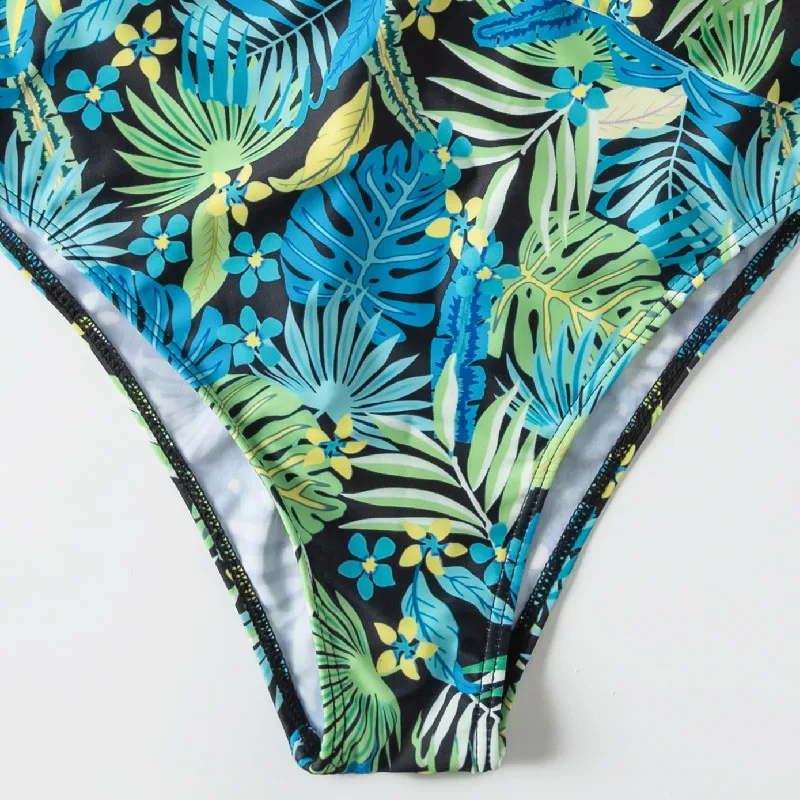 Сексуальный цельный купальник с оборками женская одежда для плавания принтом